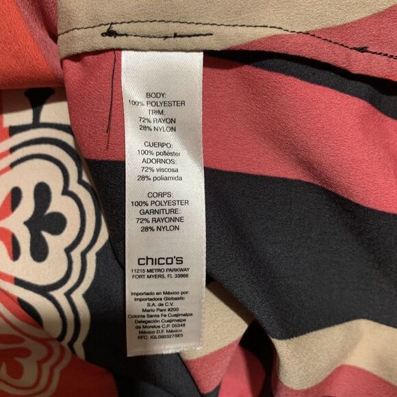 Chico's Womens Size XL Multicolor Artsy Oriental Split Neck Blouse Top - Picture 7 of 8